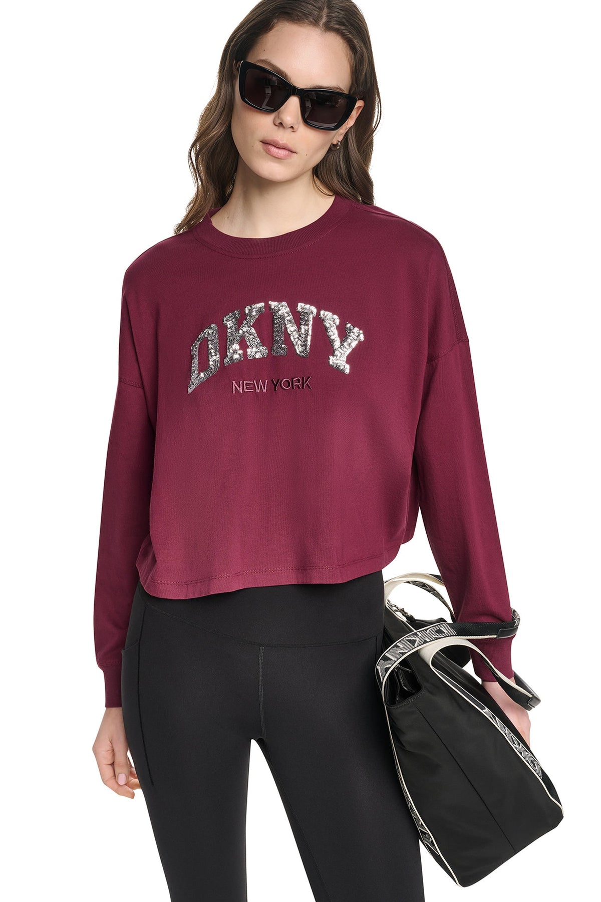 CROPPED SEQUIN VARSITY LOGO TEE