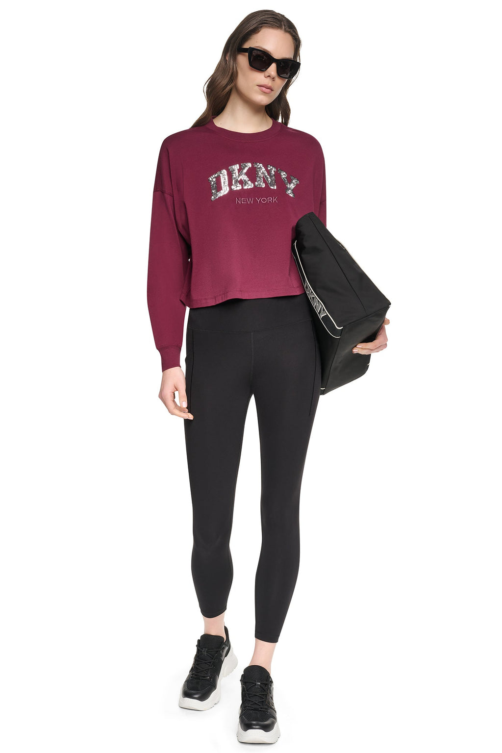 CROPPED SEQUIN VARSITY LOGO TEE