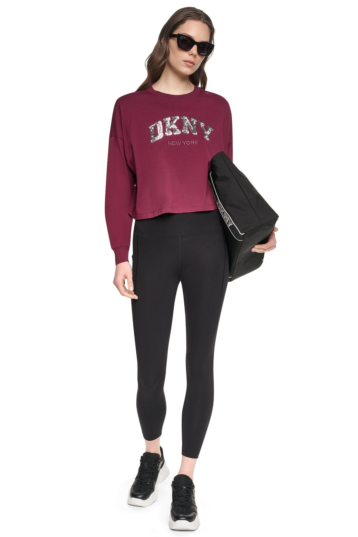 CROPPED SEQUIN VARSITY LOGO TEE