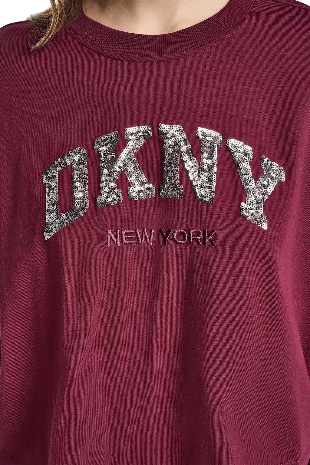 CROPPED SEQUIN VARSITY LOGO TEE