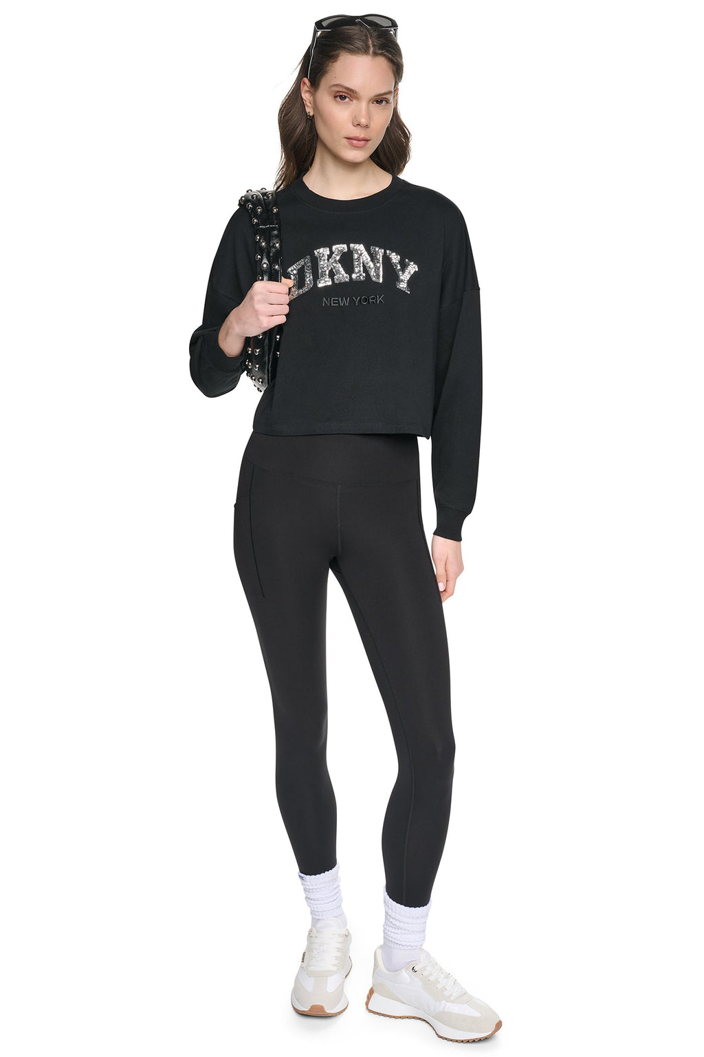 CROPPED SEQUIN VARSITY LOGO TEE