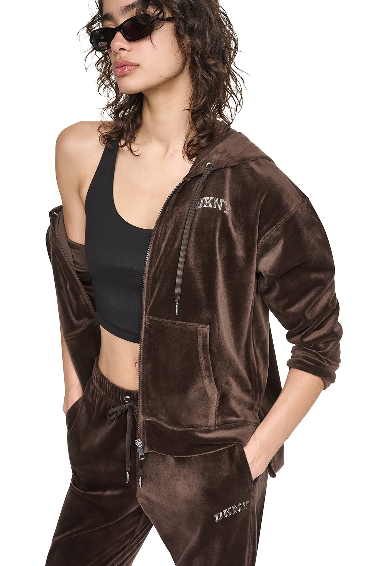 VARSITY VELOUR RHINESTONE LOGO FULL ZIP HOODIE