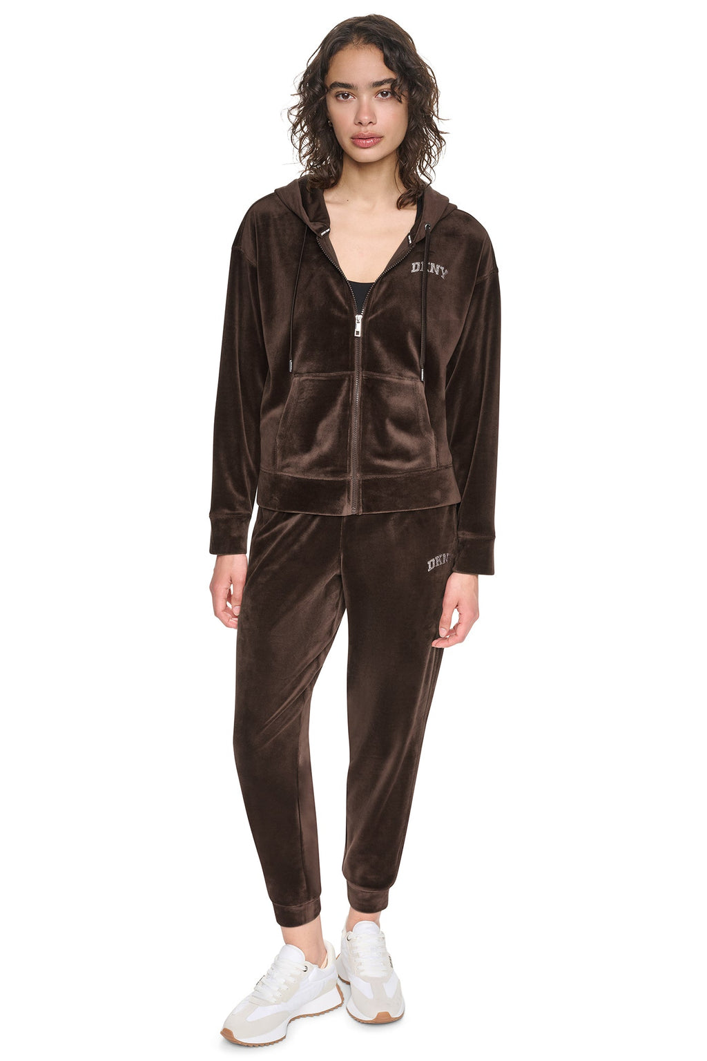 VARSITY VELOUR RHINESTONE LOGO FULL ZIP HOODIE