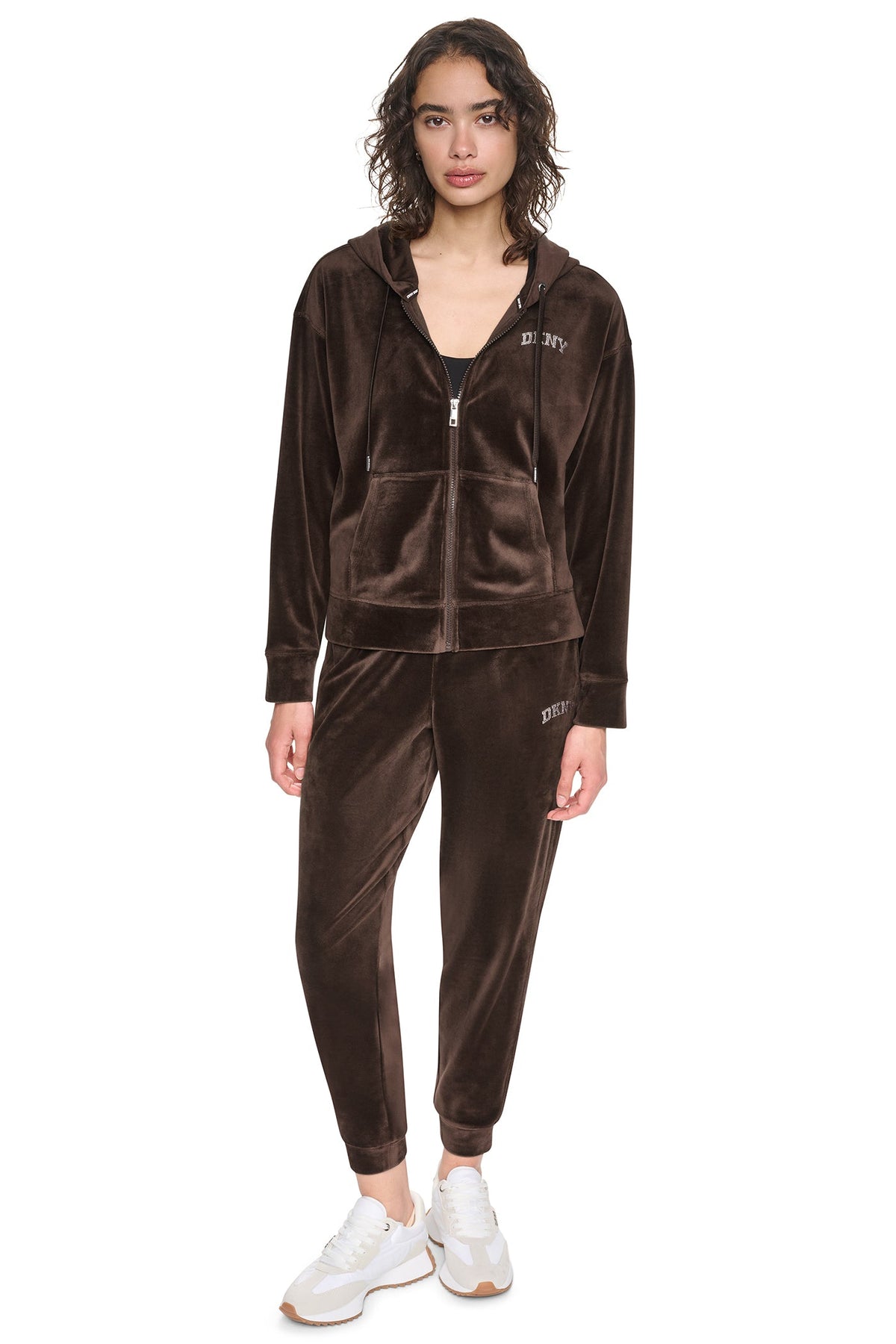 VARSITY VELOUR RHINESTONE LOGO FULL ZIP HOODIE
