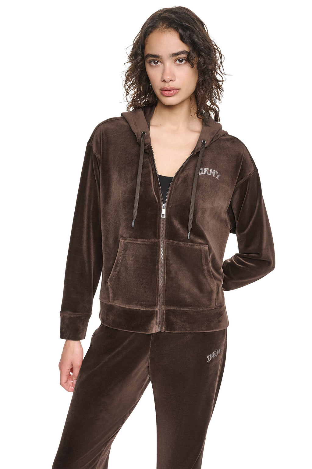 VARSITY VELOUR RHINESTONE LOGO FULL ZIP HOODIE