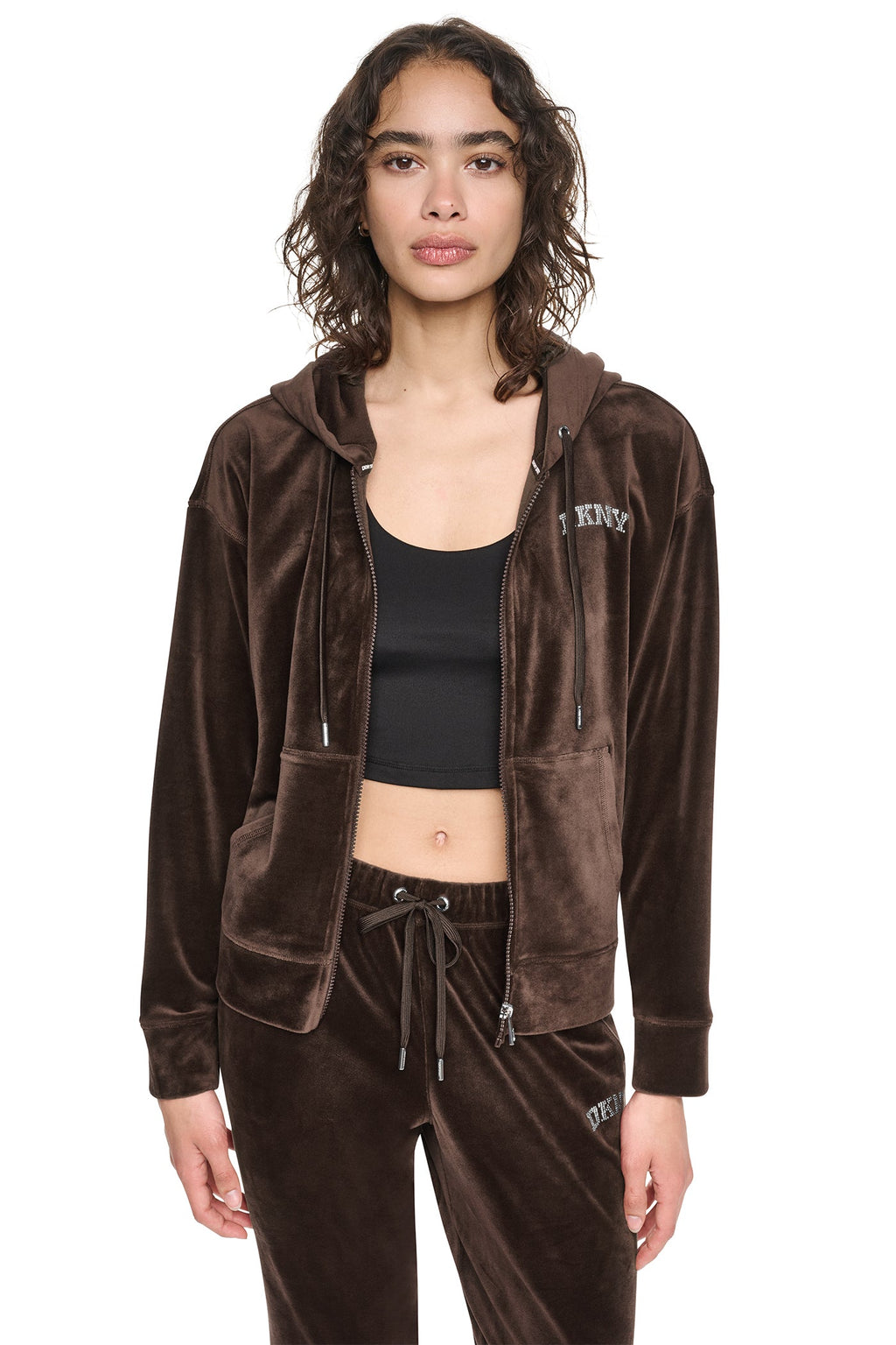 VARSITY VELOUR RHINESTONE LOGO FULL ZIP HOODIE