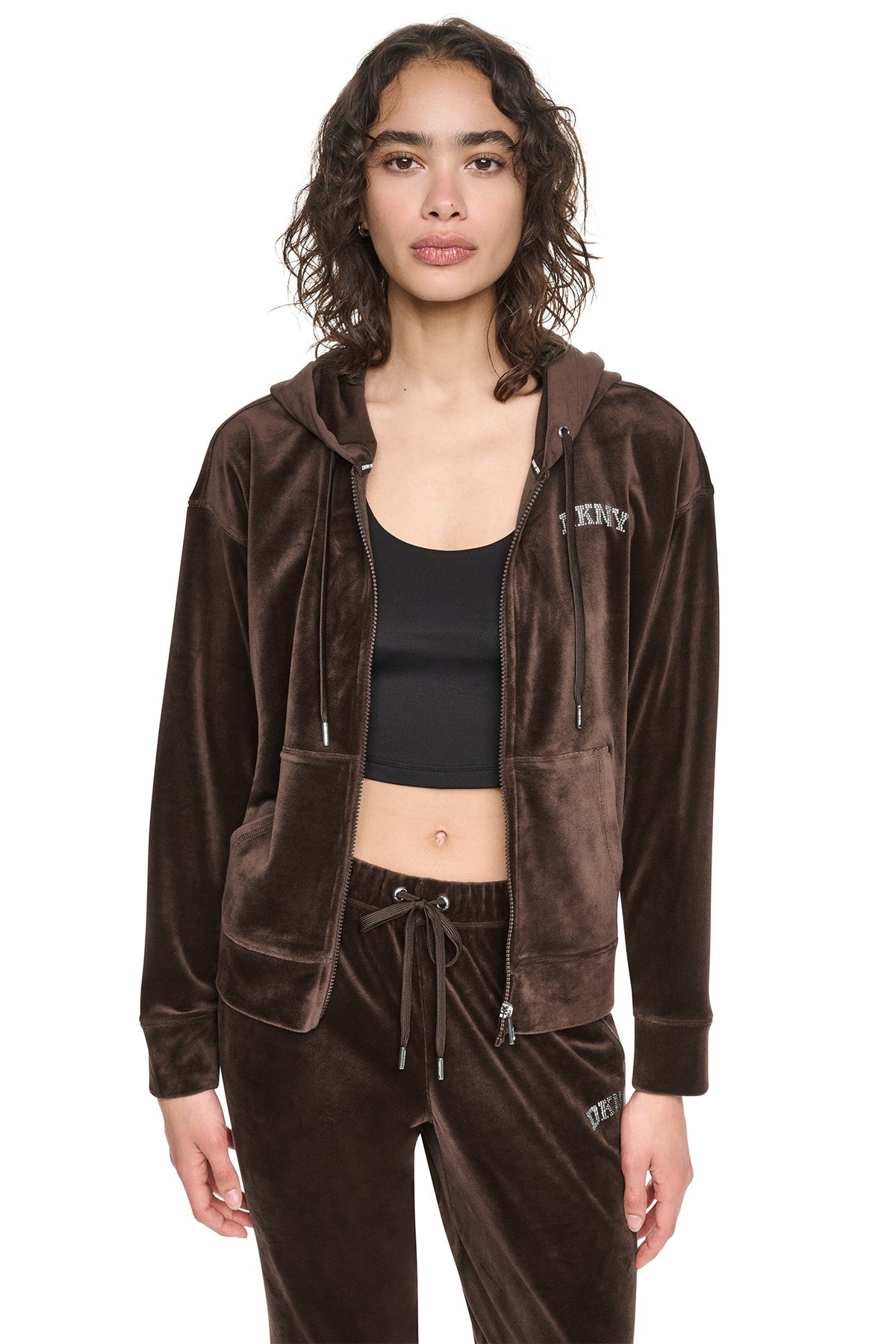 VARSITY VELOUR RHINESTONE LOGO FULL ZIP HOODIE