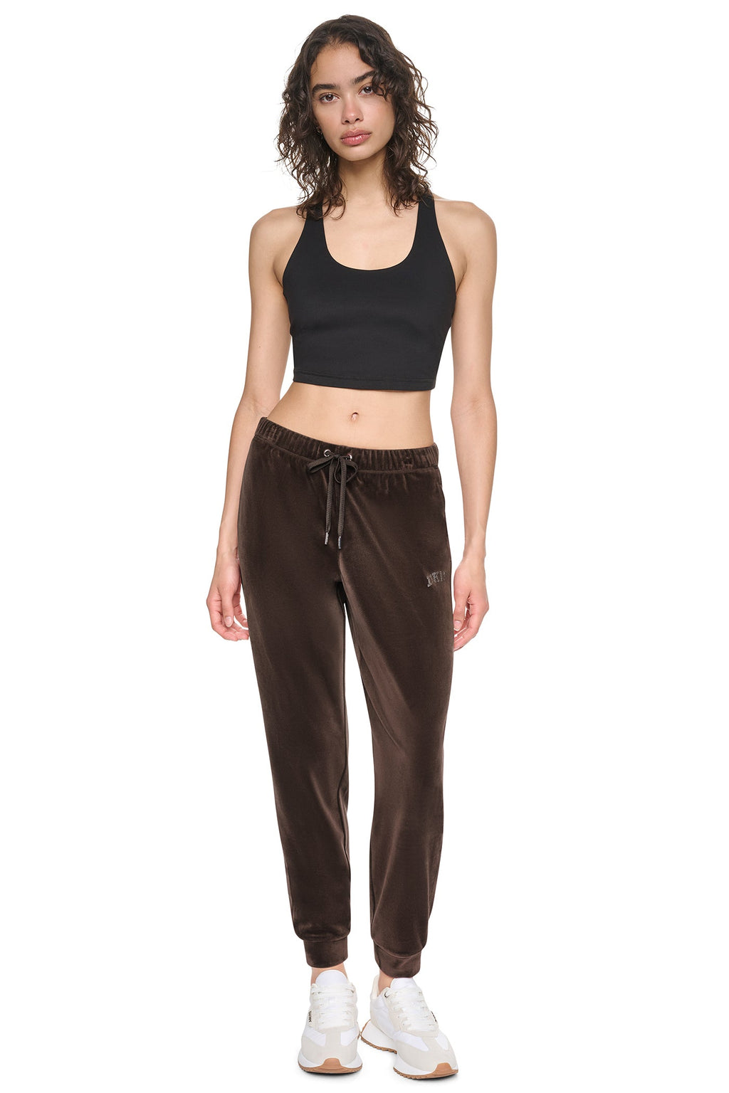 VARSITY VELOUR RHINESTONE LOGO MID-RISE JOGGER