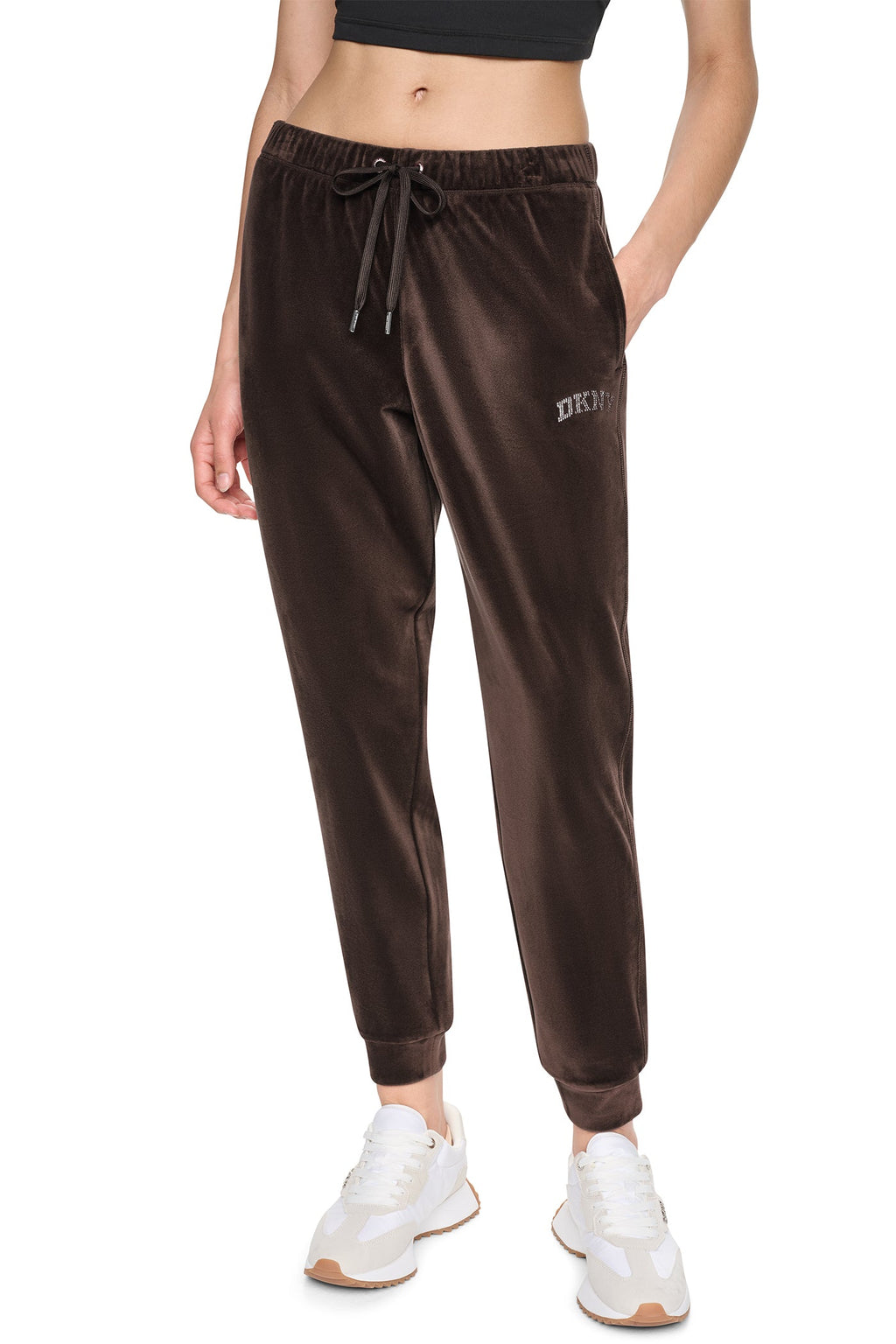 VARSITY VELOUR RHINESTONE LOGO MID-RISE JOGGER
