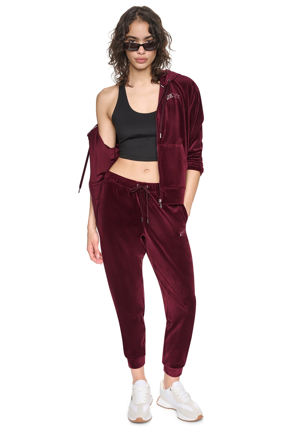 VARSITY VELOUR RHINESTONE LOGO FULL ZIP HOODIE