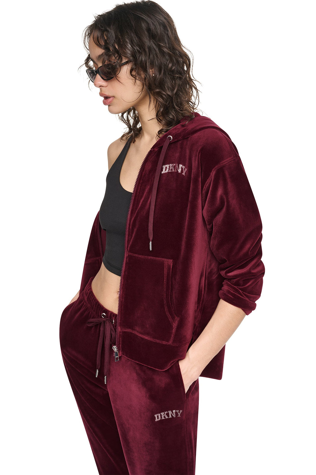 VARSITY VELOUR RHINESTONE LOGO FULL ZIP HOODIE