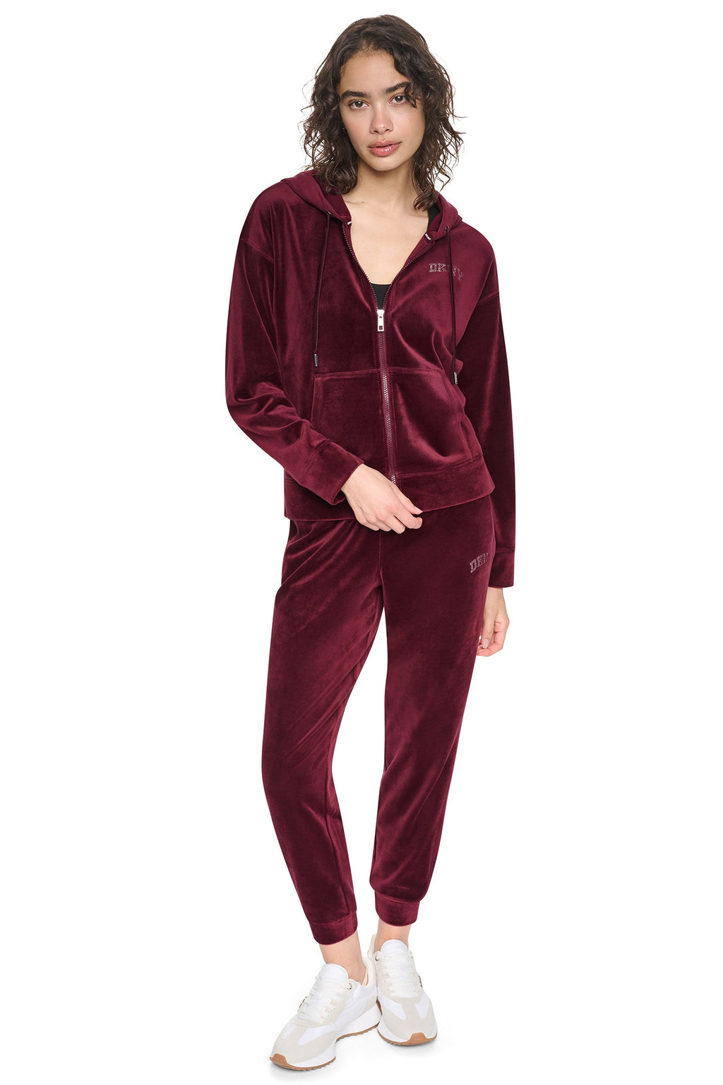 VARSITY VELOUR RHINESTONE LOGO FULL ZIP HOODIE