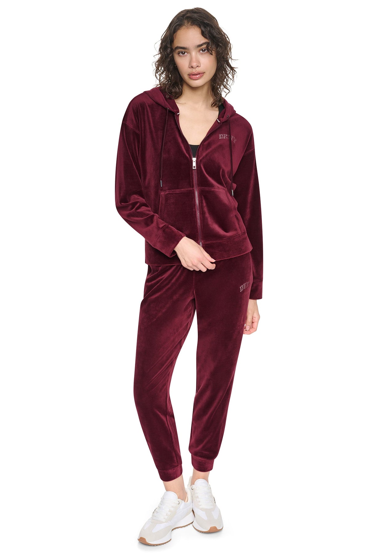 VARSITY VELOUR RHINESTONE LOGO FULL ZIP HOODIE