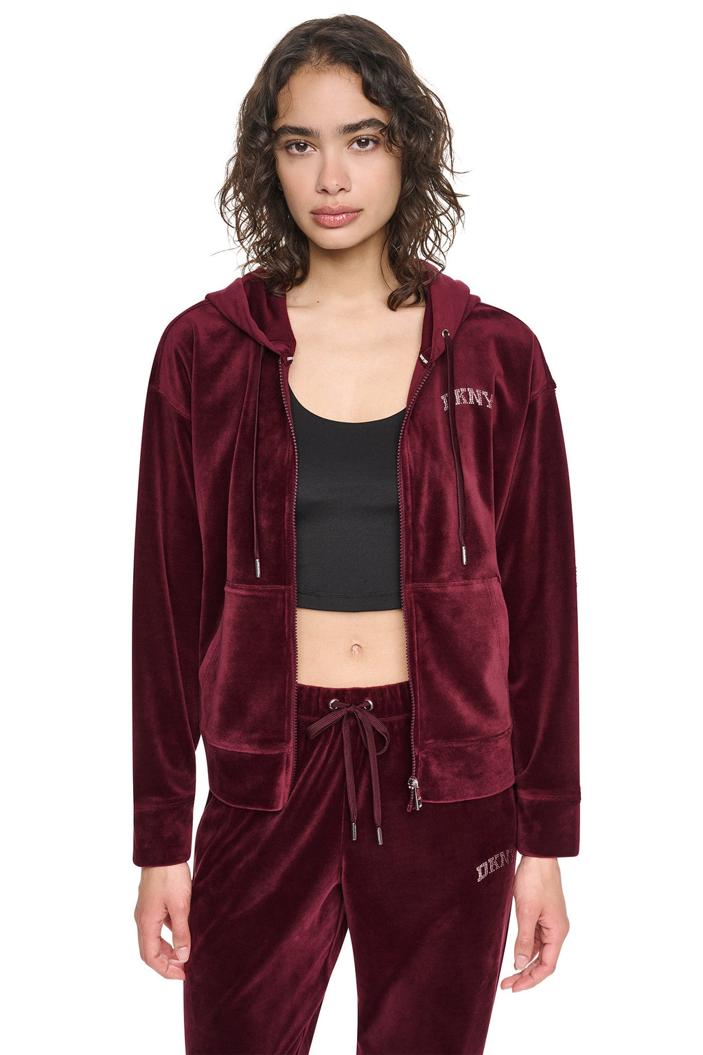 VARSITY VELOUR RHINESTONE LOGO FULL ZIP HOODIE