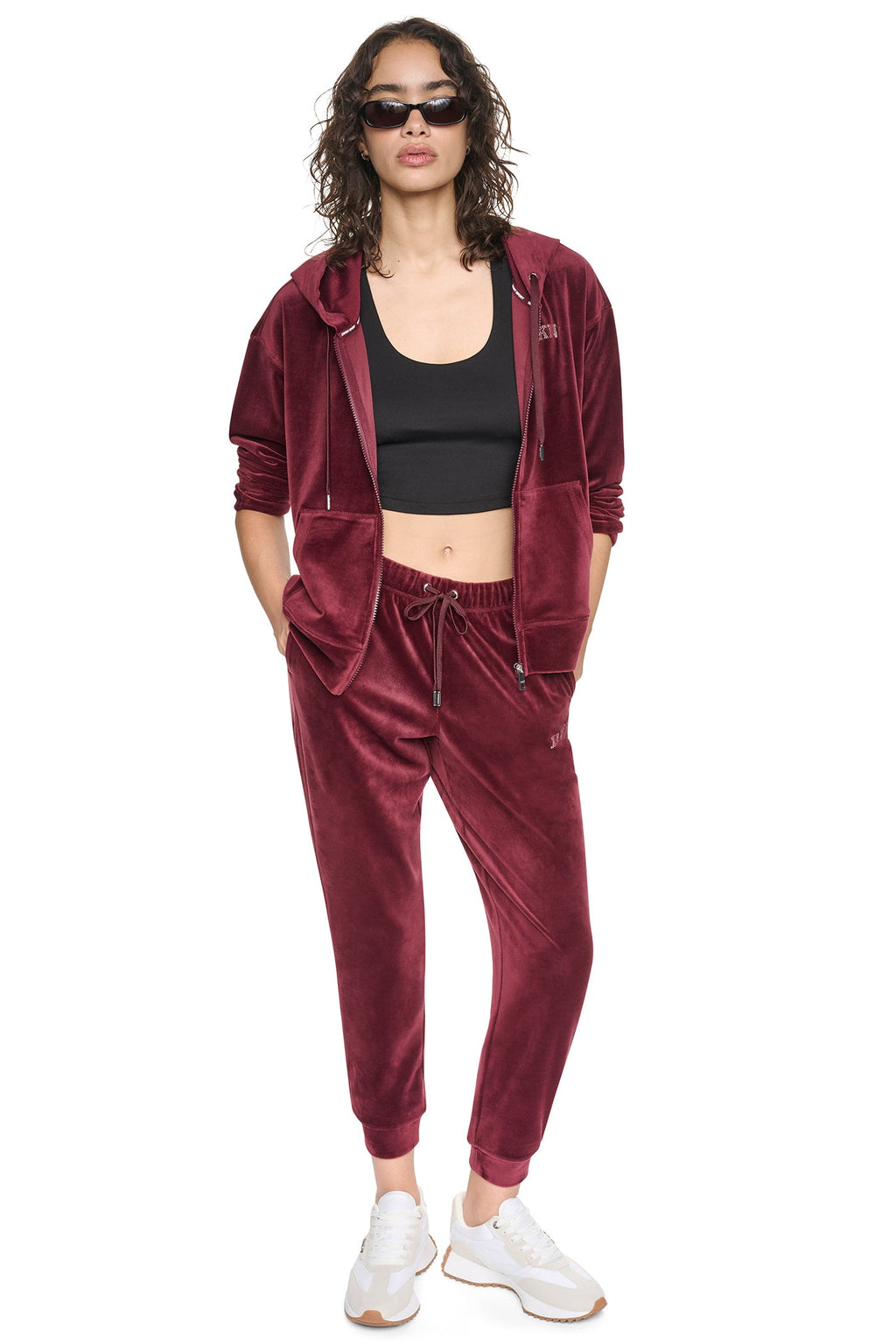VARSITY VELOUR RHINESTONE LOGO MID-RISE JOGGER