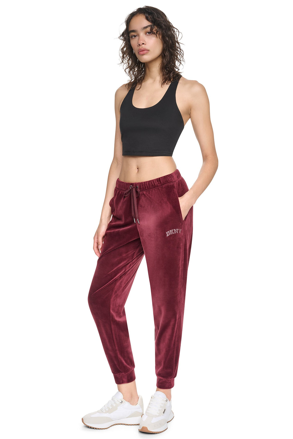 VARSITY VELOUR RHINESTONE LOGO MID-RISE JOGGER
