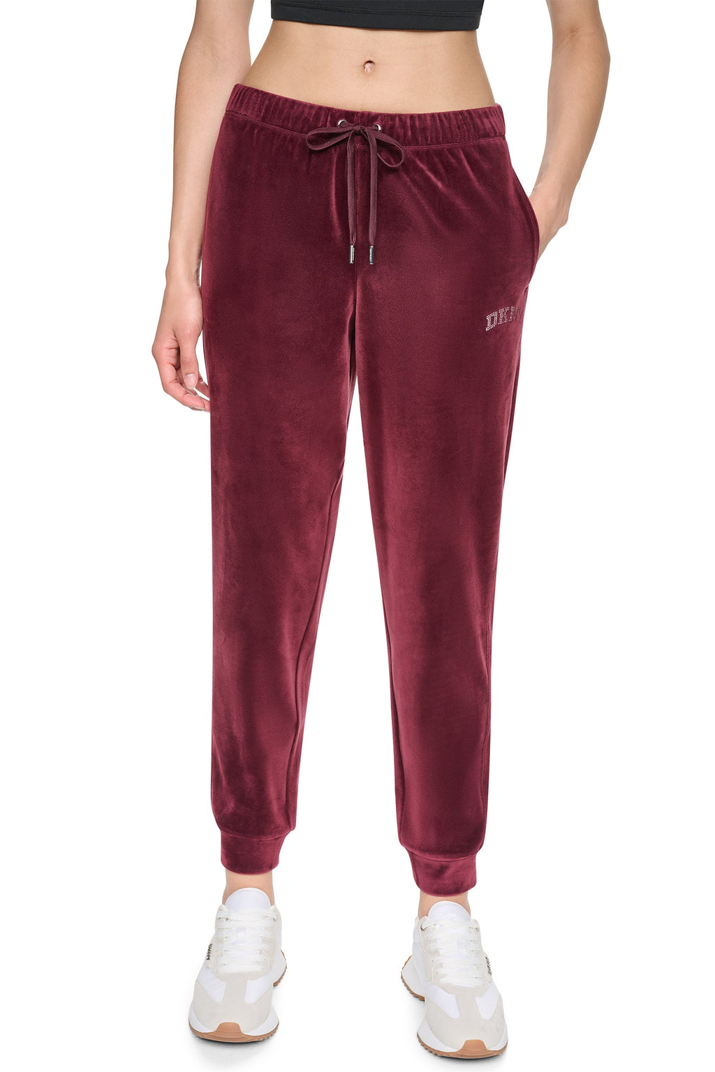 VARSITY VELOUR RHINESTONE LOGO MID-RISE JOGGER