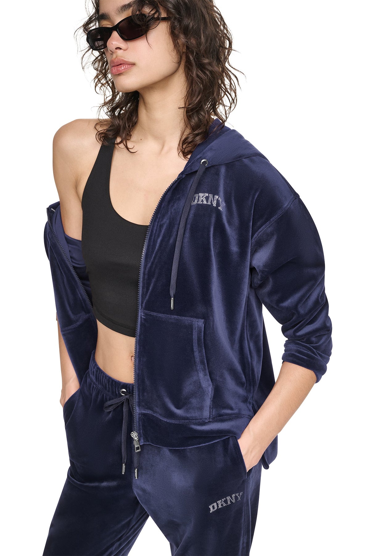 VARSITY VELOUR RHINESTONE LOGO FULL ZIP HOODIE