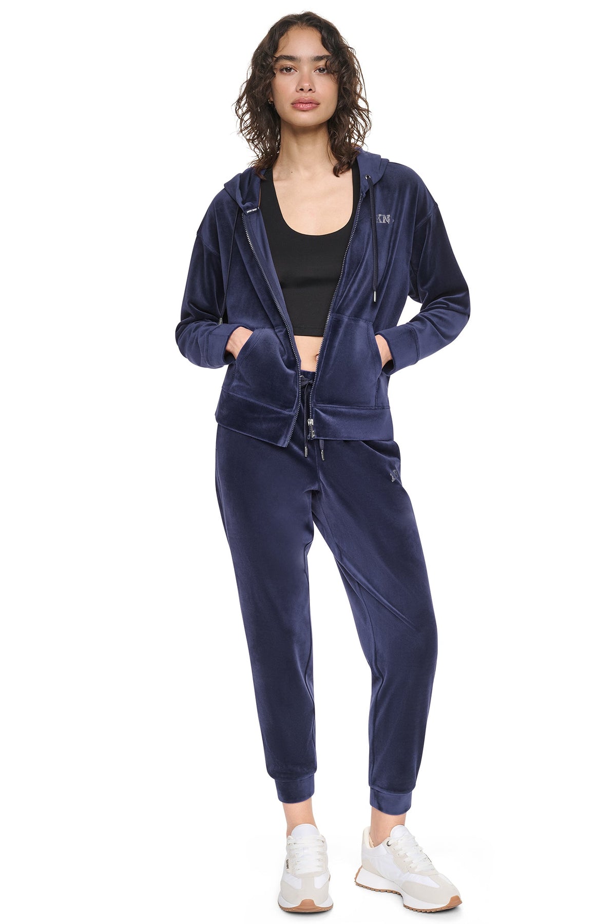 VARSITY VELOUR RHINESTONE LOGO FULL ZIP HOODIE