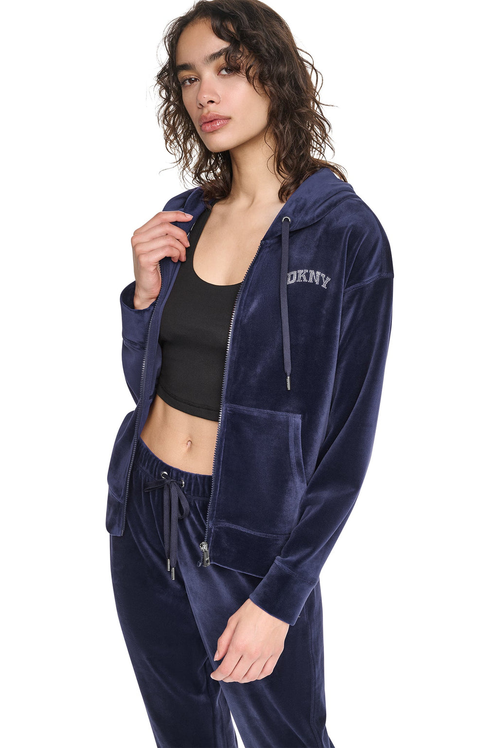 VARSITY VELOUR RHINESTONE LOGO FULL ZIP HOODIE