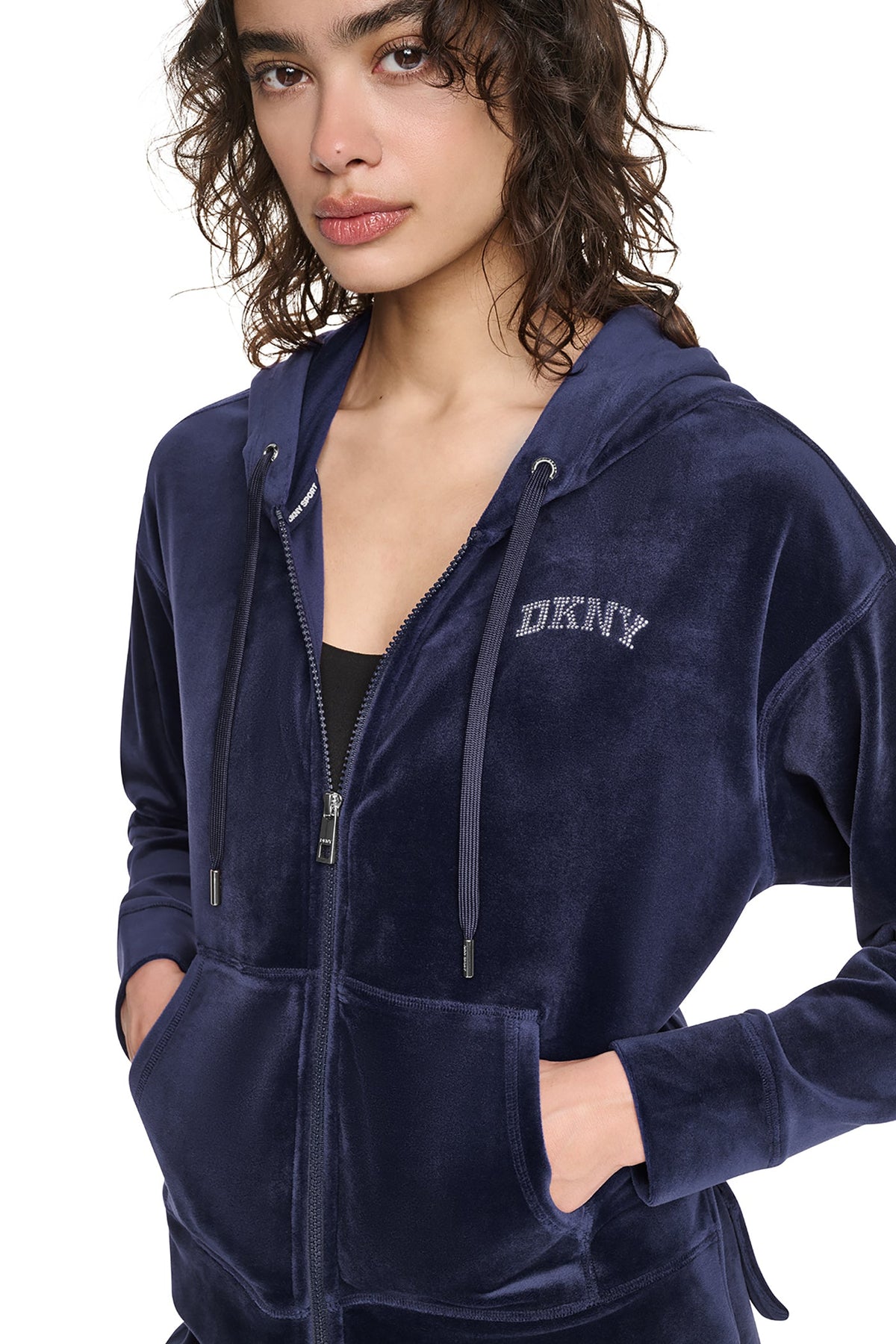 VARSITY VELOUR RHINESTONE LOGO FULL ZIP HOODIE