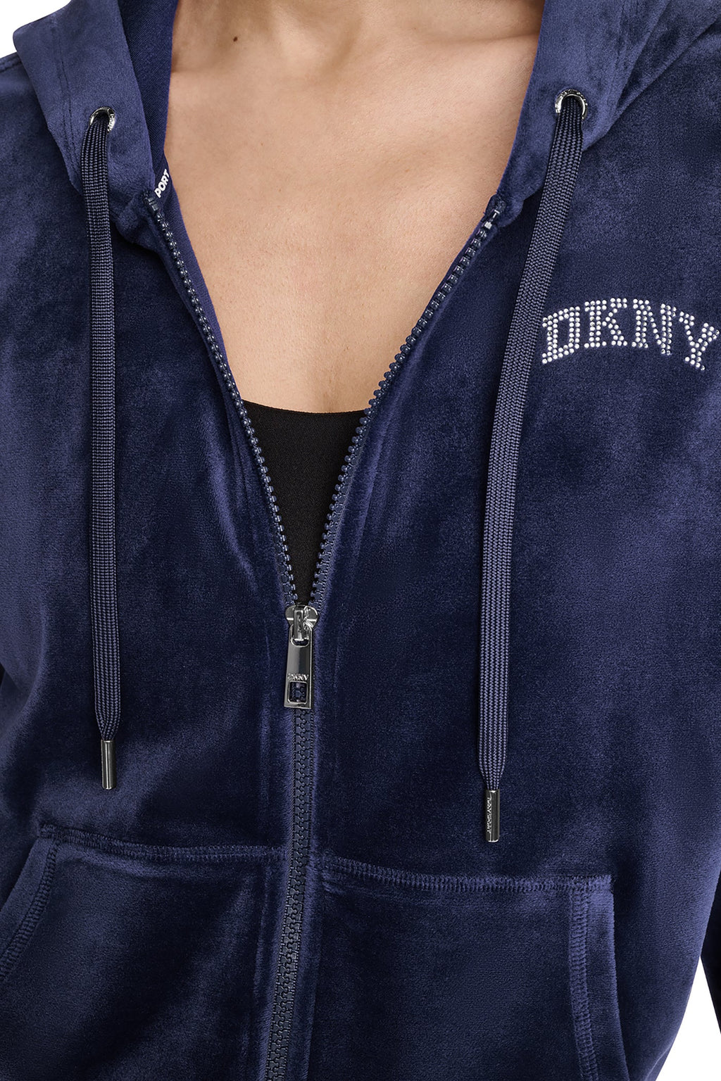 VARSITY VELOUR RHINESTONE LOGO FULL ZIP HOODIE