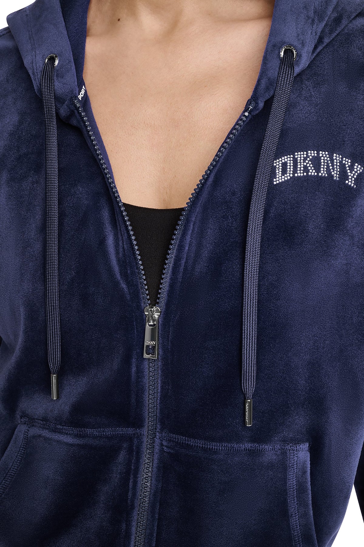 VARSITY VELOUR RHINESTONE LOGO FULL ZIP HOODIE