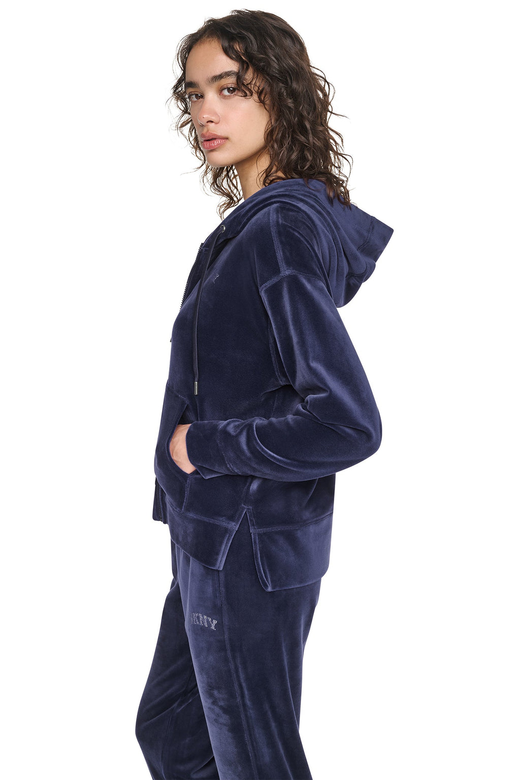 VARSITY VELOUR RHINESTONE LOGO FULL ZIP HOODIE