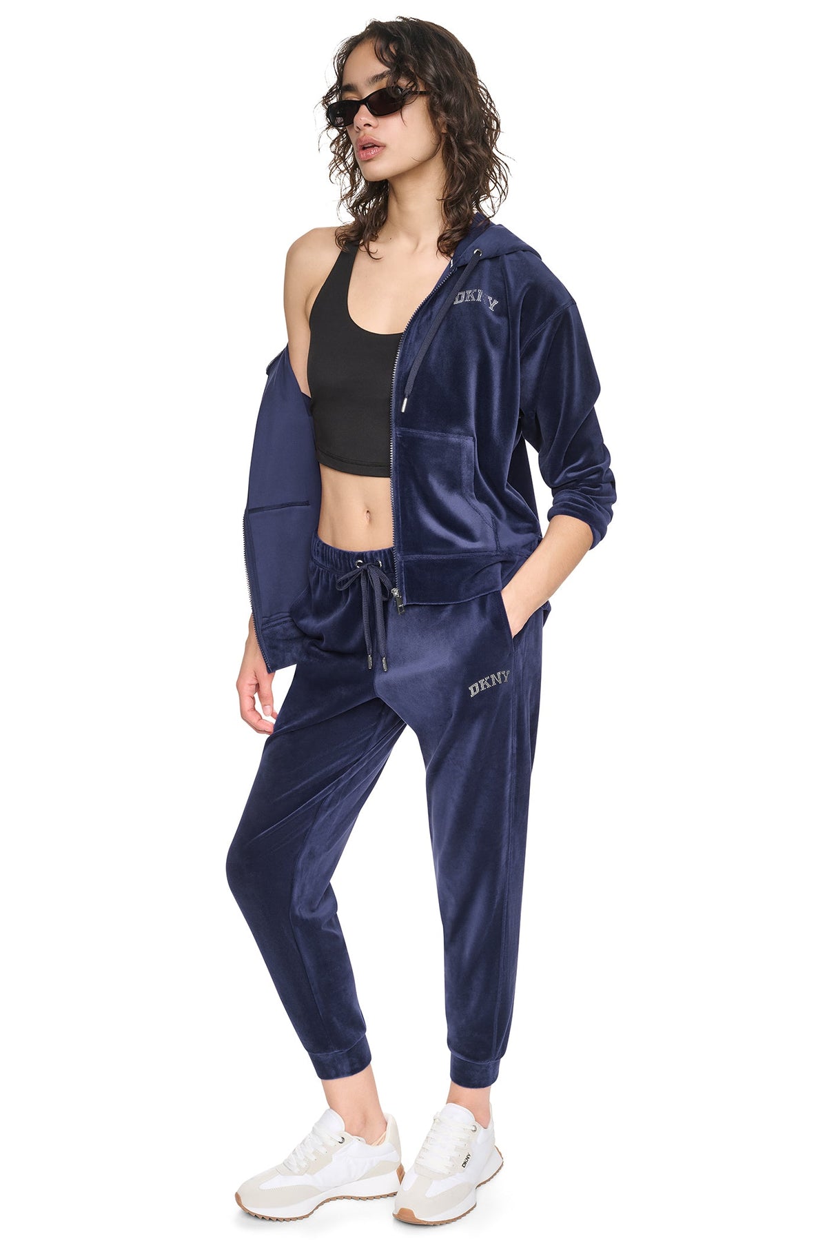 VARSITY VELOUR RHINESTONE LOGO MID-RISE JOGGER