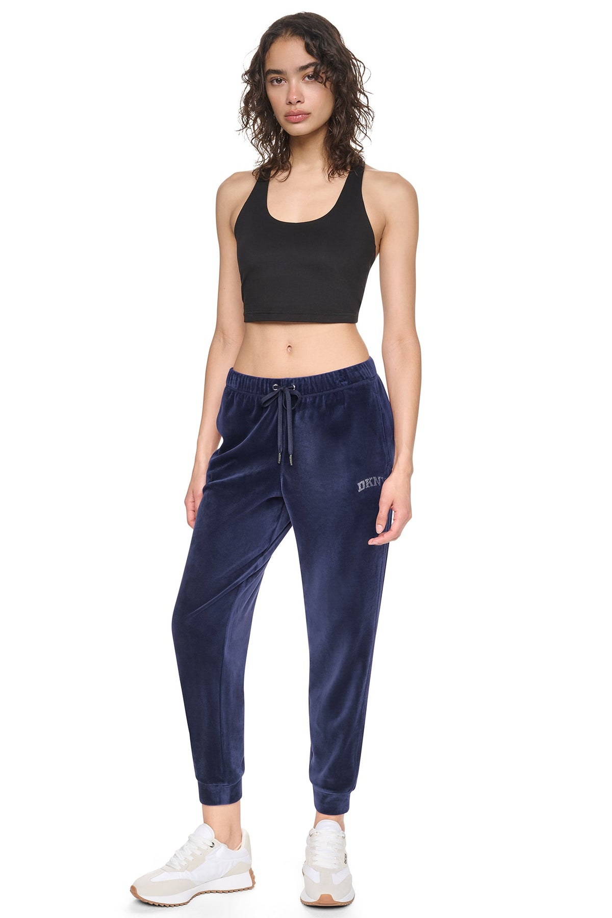VARSITY VELOUR RHINESTONE LOGO MID-RISE JOGGER
