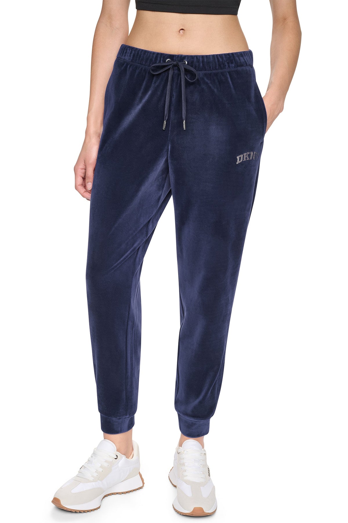 VARSITY VELOUR RHINESTONE LOGO MID-RISE JOGGER