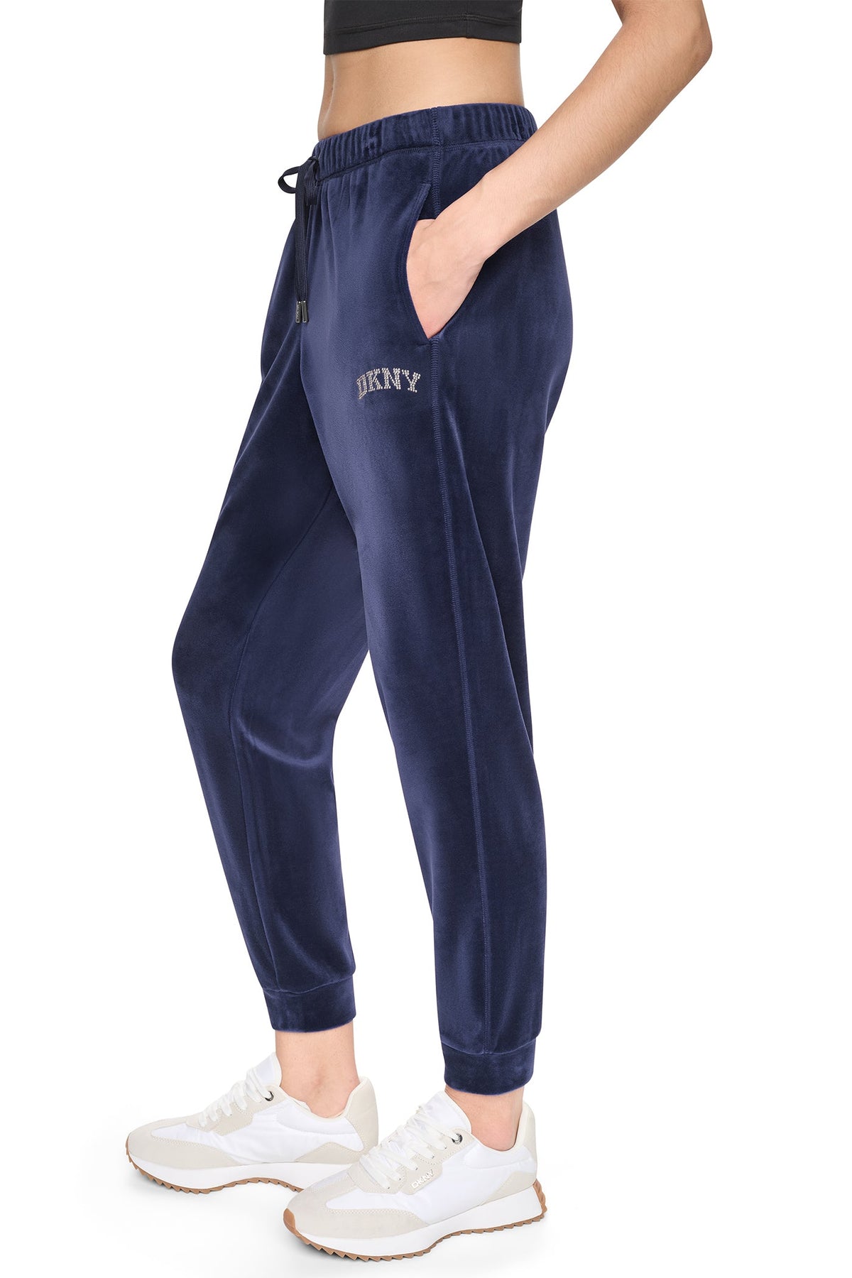 VARSITY VELOUR RHINESTONE LOGO MID-RISE JOGGER