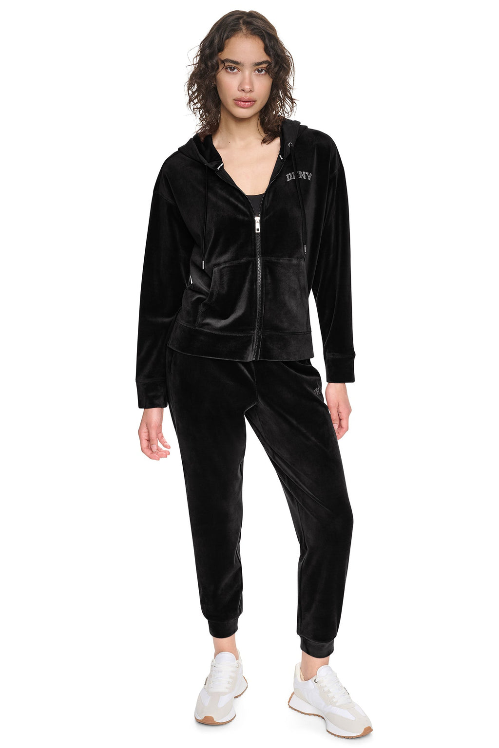 VARSITY VELOUR RHINESTONE LOGO FULL ZIP HOODIE