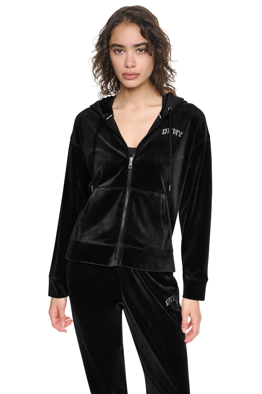 VARSITY VELOUR RHINESTONE LOGO FULL ZIP HOODIE