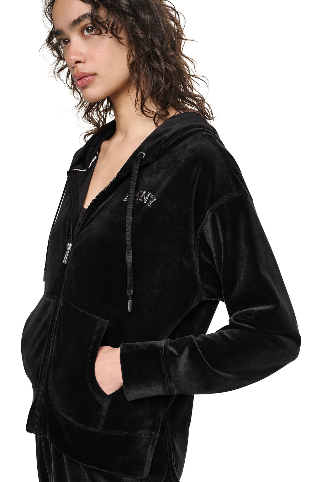 VARSITY VELOUR RHINESTONE LOGO FULL ZIP HOODIE