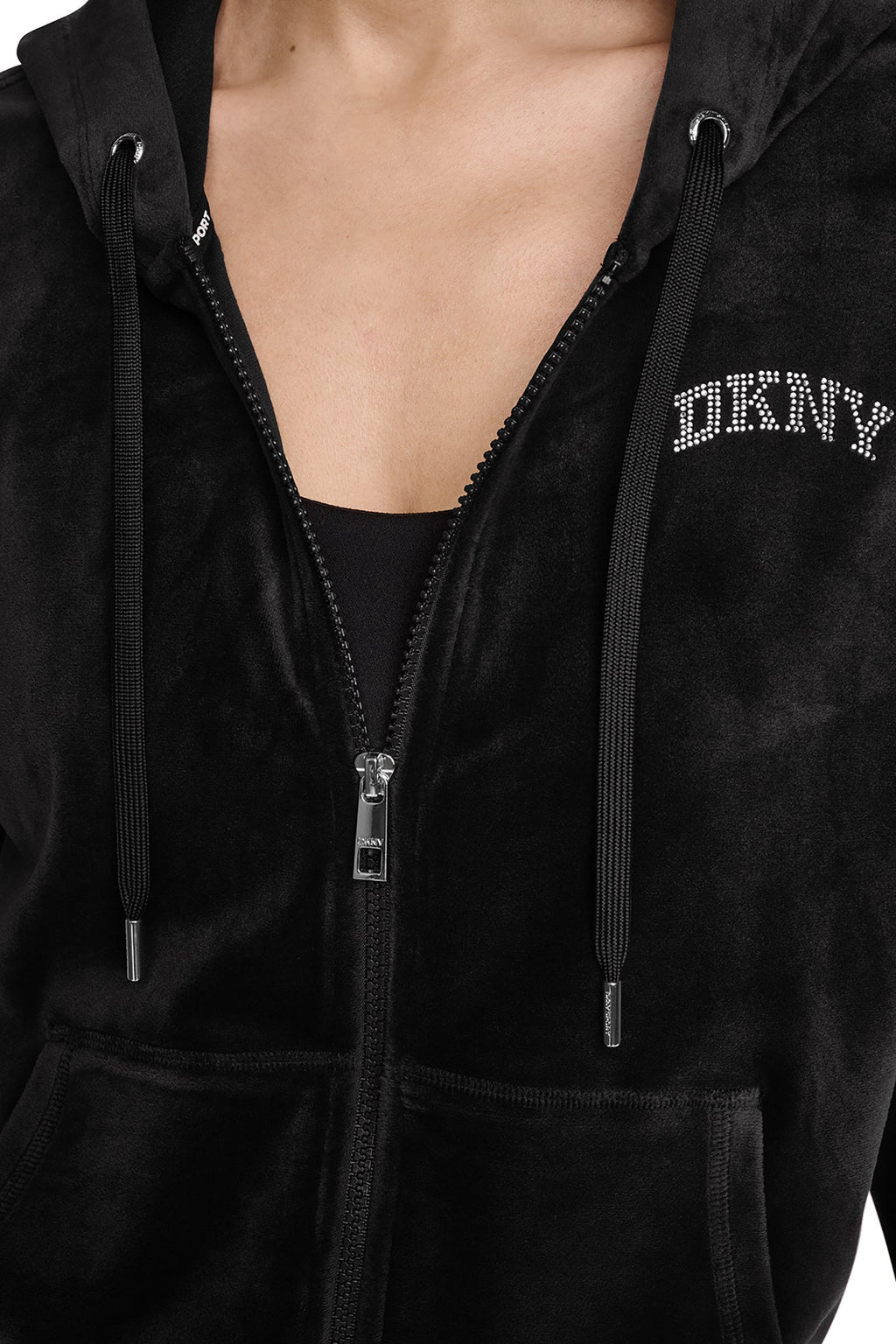 VARSITY VELOUR RHINESTONE LOGO FULL ZIP HOODIE