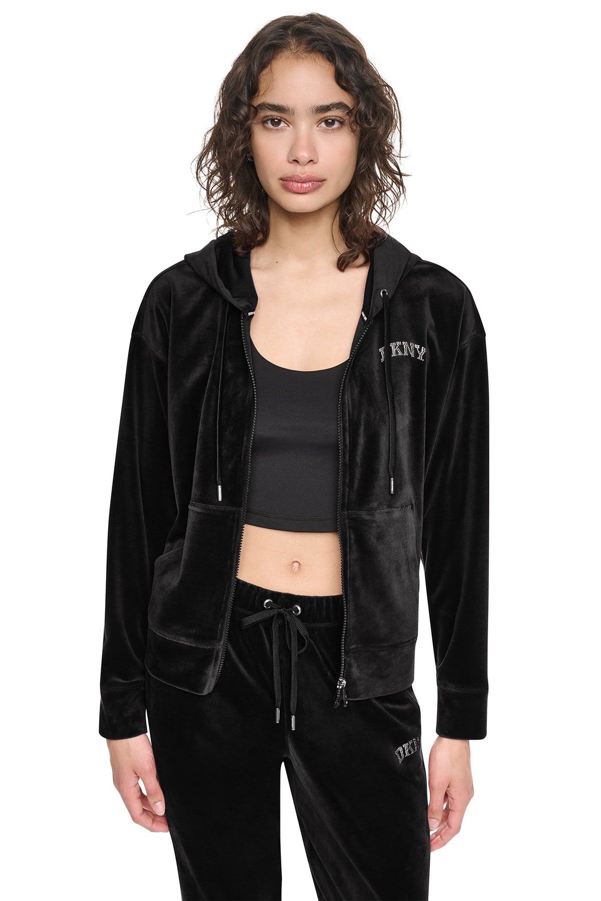 VARSITY VELOUR RHINESTONE LOGO FULL ZIP HOODIE