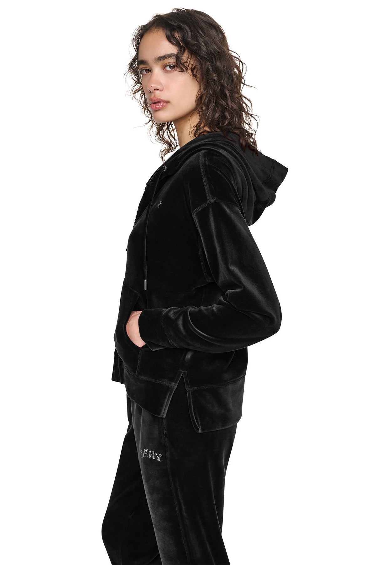 VARSITY VELOUR RHINESTONE LOGO FULL ZIP HOODIE