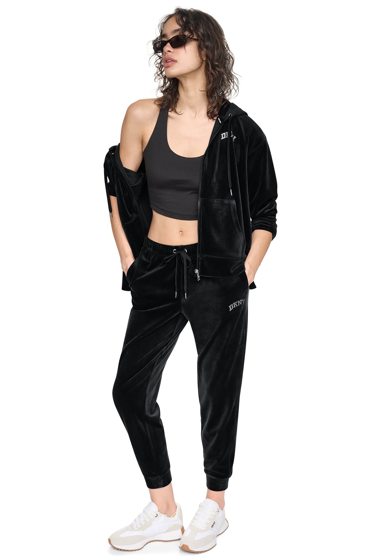 VARSITY VELOUR RHINESTONE LOGO MID-RISE JOGGER