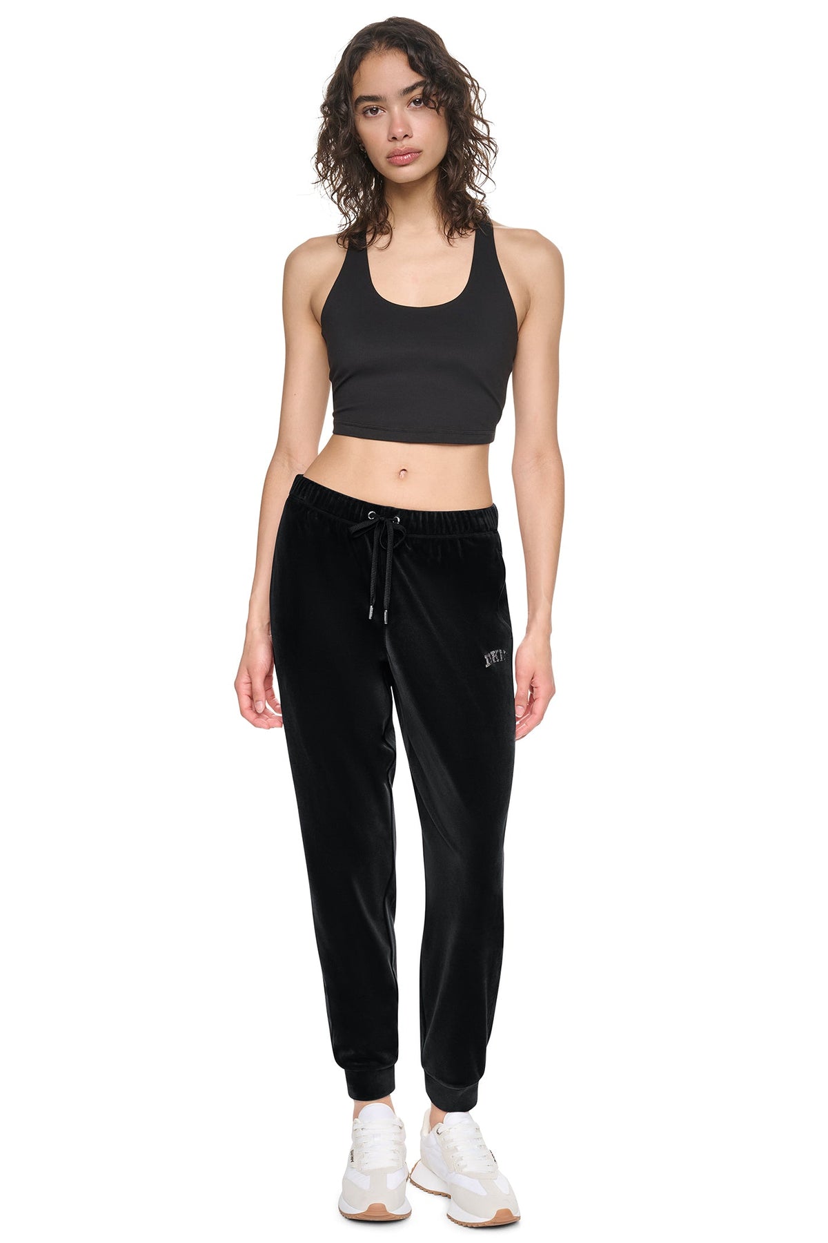 VARSITY VELOUR RHINESTONE LOGO MID-RISE JOGGER