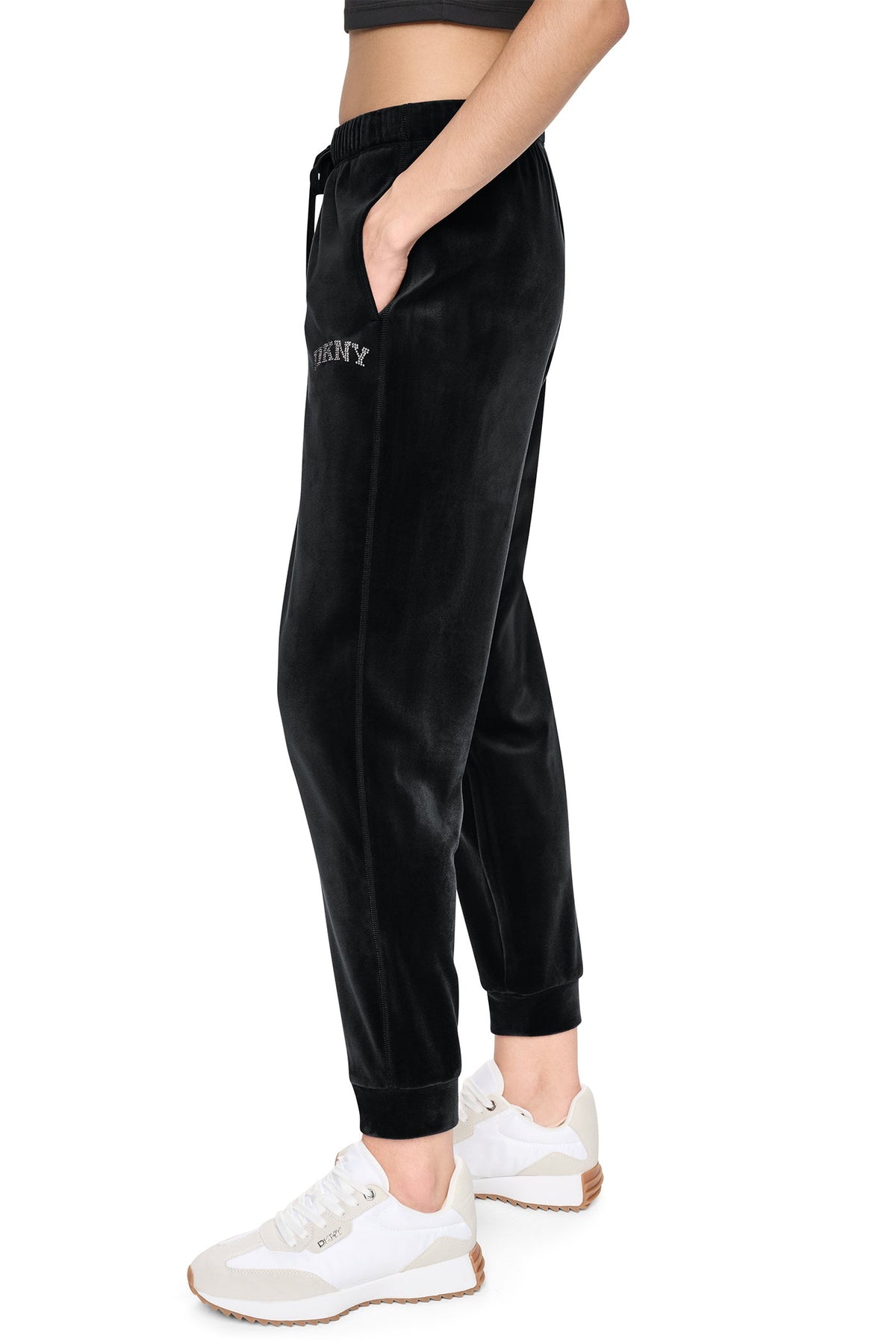 VARSITY VELOUR RHINESTONE LOGO MID-RISE JOGGER