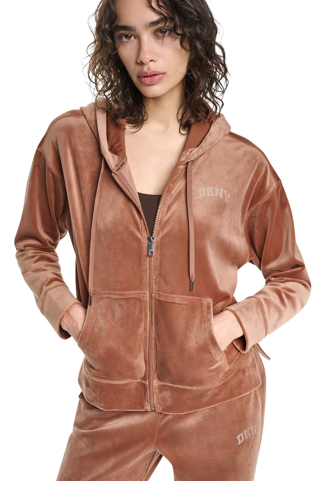 VARSITY VELOUR RHINESTONE LOGO FULL ZIP HOODIE
