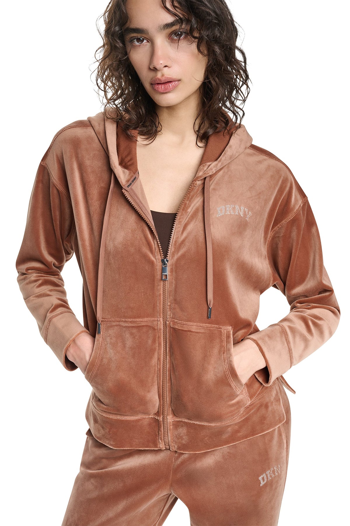 VARSITY VELOUR RHINESTONE LOGO FULL ZIP HOODIE