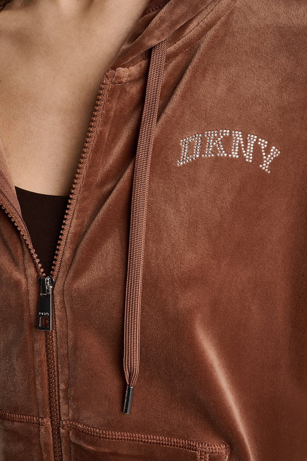 VARSITY VELOUR RHINESTONE LOGO FULL ZIP HOODIE