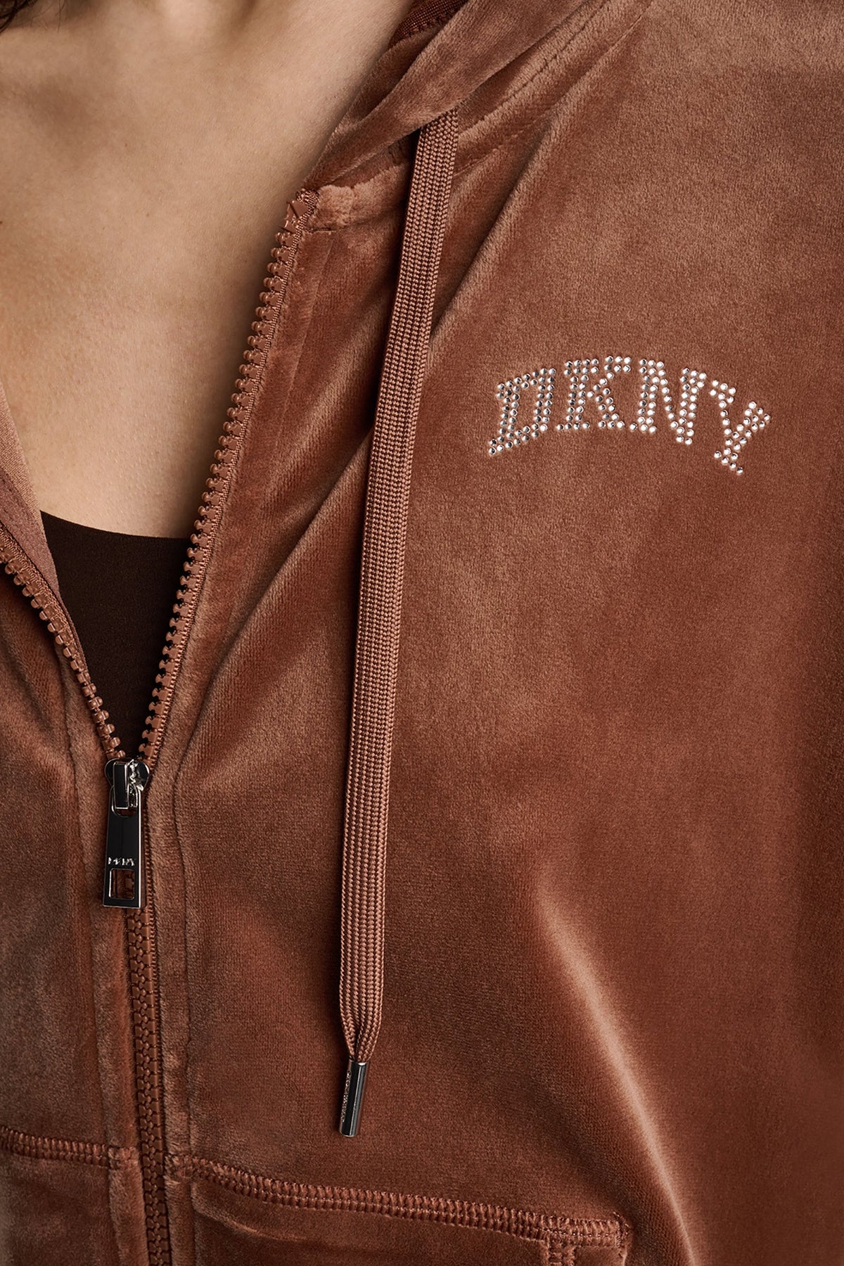 VARSITY VELOUR RHINESTONE LOGO FULL ZIP HOODIE