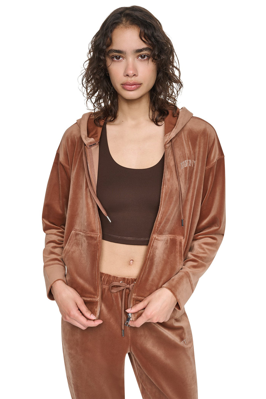 VARSITY VELOUR RHINESTONE LOGO FULL ZIP HOODIE