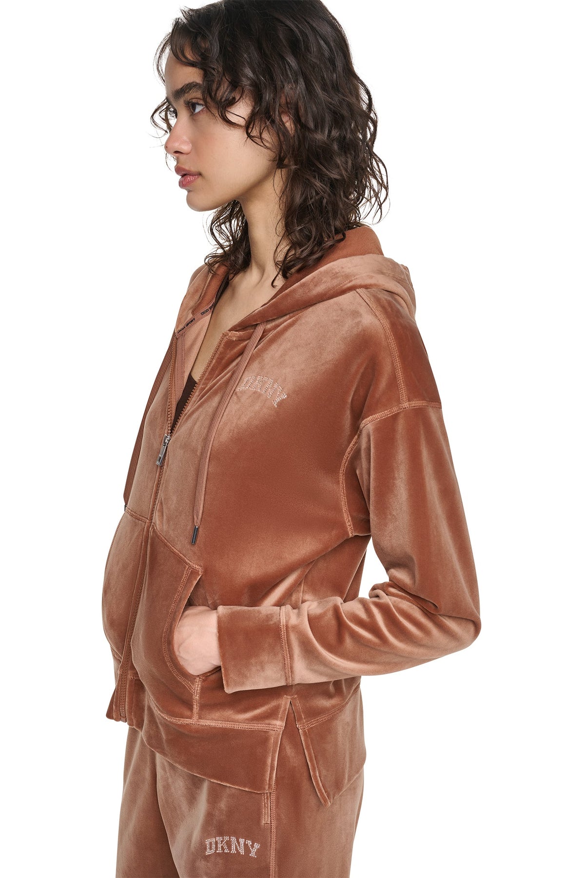 VARSITY VELOUR RHINESTONE LOGO FULL ZIP HOODIE