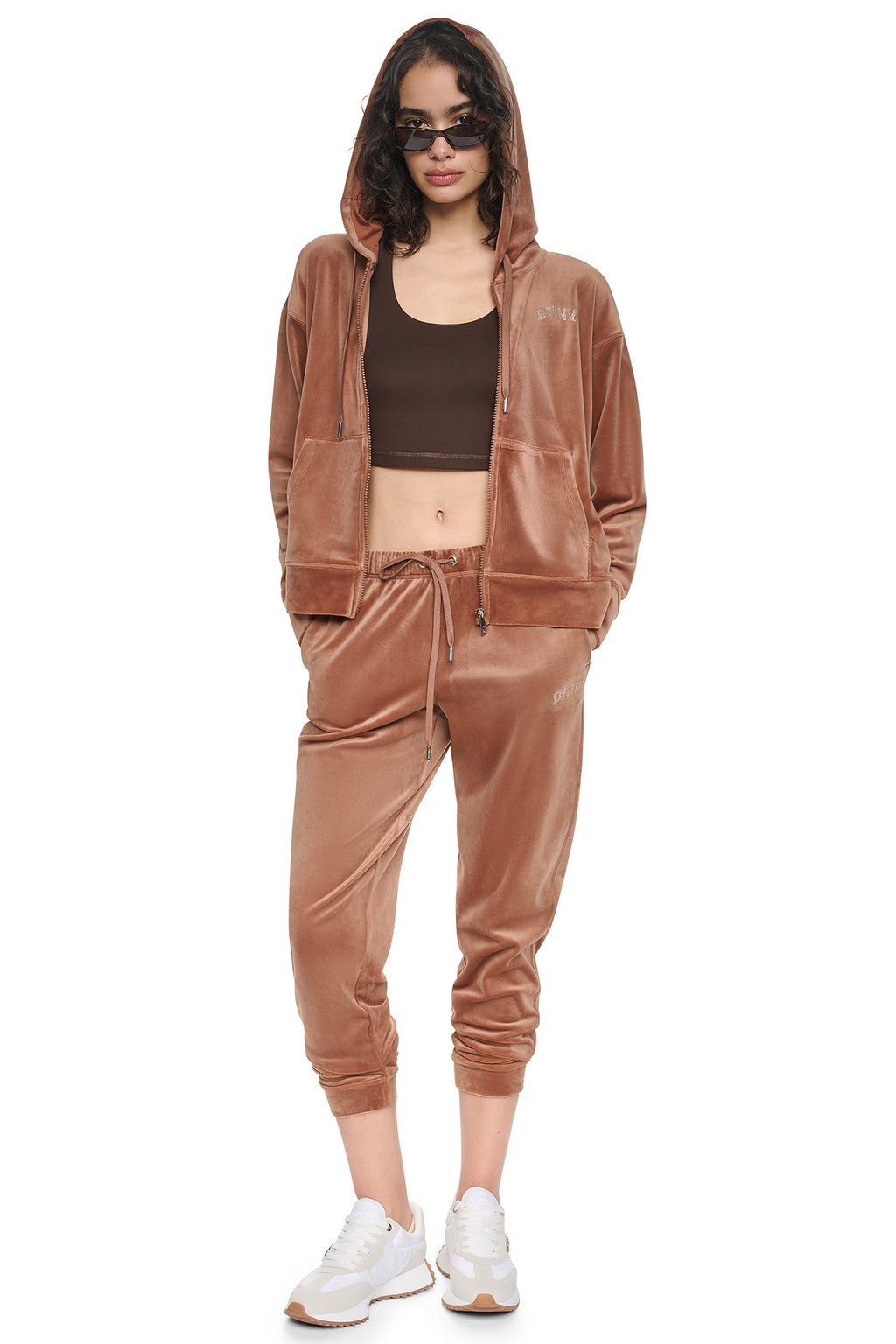 VARSITY VELOUR RHINESTONE LOGO MID-RISE JOGGER