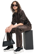 VELOUR ANIMAL PRINT MID-RISE PANT