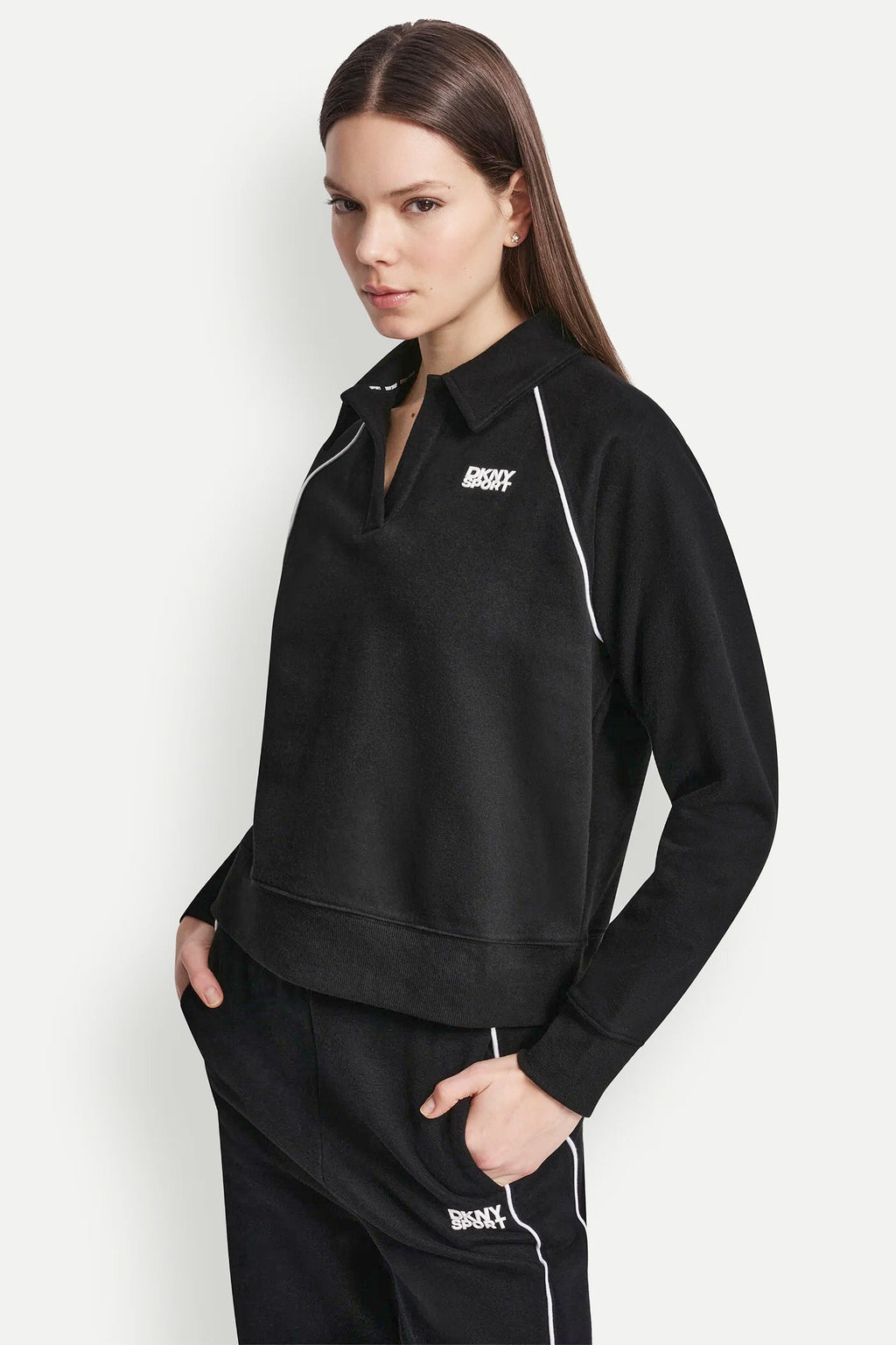 PIPED LOGO POLO SWEATSHIRT